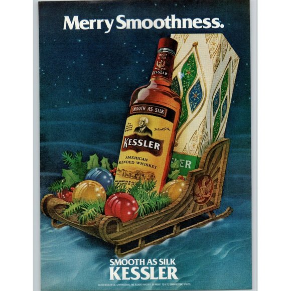 1977 Kessler American Whiskey Vintage Print Ad Christmas Santa Merry Smoothness - Picture 1 of 1